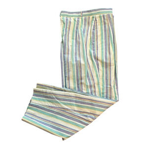 Vintage Lady Halrin Bleeding Madras Yellow Green Purple Stripe Pleated Pants